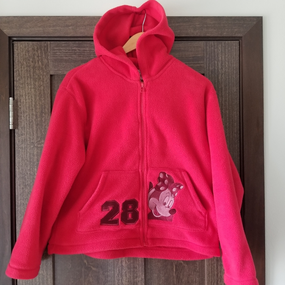 Disneyland Resort Minnie Mouse 28 Medium Size Red Fleece Hoodie Vintage Y2k